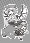  1girl animal_ears beamed_sixteenth_notes bird_ears bird_wings dress eighth_note gloves greyscale hat head_scarf highres japanese_clothes kimono long_sleeves monochrome multiple_views musical_note musical_note_print mystia_lorelei okamisty one_eye_closed open_mouth sentrywilldraw shoes short_hair smile touhou touhou_mystia&#039;s_izakaya wide_sleeves winged_footwear winged_hat wings 