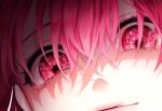  1girl 58_(opal_00_58) bangs close-up closed_mouth commentary english_commentary eye_focus hair_between_eyes highres looking_at_viewer original pink_hair red_eyes solo 