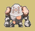  arms_at_sides blacknirrow brown_background chibi commentary english_commentary full_body looking_at_viewer no_humans orange_eyes outline pokemon pokemon_(creature) regirock rock simple_background solo standing straight-on white_outline 