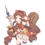  1girl acorn animal_ears brown_hair holding holding_polearm holding_weapon long_hair looking_at_viewer official_art polearm princess_connect! rin_(princess_connect!) spear squirrel_girl tachi-e transparent_background violet_eyes weapon 