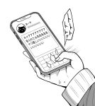  1girl :&lt; cellphone greyscale hand_focus hashimoto_kurara holding holding_phone monochrome motion_lines original phone smartphone solo sweat translation_request 