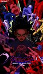  1boy 6+others afro commentary dark-skinned_male dark_background dark_skin disembodied_limb english_commentary evil_eyes glaring highres john_wick male_focus marvel miles_morales multiple_others nodowdy parody simple_background solo_focus sony spider-man:_into_the_spider-verse spider-man_(miles_morales) spider-man_(series) superhero 