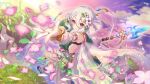  clouds elf flower hair_flower hair_ornament holding holding_polearm holding_weapon kokkoro_(princess_connect!) medium_hair official_art outdoors pointy_ears polearm princess_connect! sky spear weapon white_hair 