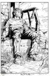  1boy claws clouds commentary english_commentary facial_hair greyscale hill knife male_focus marvel messy_hair monochrome official_art outdoors pants second-party_source sitting steve_mcniven torn_clothes wolverine x-men 