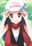  1girl beanie black_eyes black_hair blush hat hikari_(pokemon) ixy long_hair looking_at_viewer pokemon pokemon_(game) pokemon_dppt red_scarf scarf short_hair smile solo upper_body 