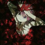  1girl blue_eyes closed_mouth highres leaf long_sleeves looking_at_viewer m09_mirage090 maple_leaf original purple_hair short_hair solo upper_body 
