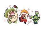  :d claws closed_eyes commentary_request crocalor instrument ludicolo maracas maractus musical_note no_humans open_mouth pokemon pokemon_(creature) sagemaru-br signature simple_background smile tongue u_u white_background 