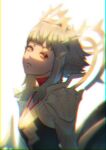  1girl aduti_momoyama bangs blunt_bangs choker chromatic_aberration closed_mouth eyelashes fire_emblem fire_emblem_heroes frown grey_hair highres long_hair looking_at_viewer orange_eyes orange_pupils red_choker short_hair_with_long_locks simple_background solo tiara upper_body veronica_(fire_emblem) white_background 