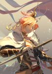  1boy absurdres bishounen blonde_hair chinese_clothes hanfu highres holding holding_sword holding_weapon lens_flare long_hair long_sleeves male_focus peking_duck_(the_tale_of_food) rachelee618 solo sword tassel the_tale_of_food weapon 