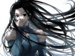  1boy alternate_costume black_eyes black_hair highres hunter_x_hunter illumi_zoldyck long_hair looking_to_the_side male_focus pin riceko33 simple_background solo white_background 