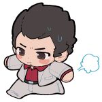  1boy blank_stare blush blush_stickers character_doll character_request chibi facial_hair from_above full_body goatee husagin kiryuu_kazuma male_focus mature_male ryuu_ga_gotoku_(series) solo staring stuffed_toy thick_eyebrows walking 