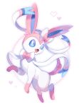  :d absurdres animal_focus blue_eyes bright_pupils commentary fangs full_body heart highres hino_sasami no_humans open_mouth pokemon pokemon_(creature) smile solo sylveon symbol-only_commentary tongue white_pupils 