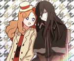 crossover duo katrielle_layton lawrence(tegami_bachi) layton&amp;#039;s_mystery_journey looking_at_another looking_at_viewer sitting tagme tegami_bachi