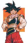  1boy absurdres black_hair dragon_ball dragon_ball_z happy highres male_focus muscular muscular_male open_mouth pants red_pants relio_db318 solo son_goku spiky_hair teeth 