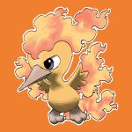  animal_focus bird blacknirrow chibi claws closed_mouth commentary english_commentary fiery_hair fiery_wings full_body grey_eyes highres looking_to_the_side moltres no_humans orange_background orange_hair orange_theme outline pokemon pokemon_(creature) solo white_outline wings 