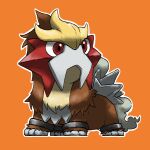 animal_focus blacknirrow chibi commentary cuffs english_commentary entei full_body highres looking_to_the_side no_humans orange_background outline pokemon pokemon_(creature) red_eyes shackles simple_background solo standing white_outline 
