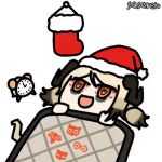1girl @_@ alarm_clock animated_gif arknights christmas_stocking clock ifrit_(arknights) open_mouth santa_hat seseren sleepless