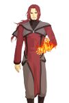  1boy bangs beard closed_mouth facial_hair fire johann kan_(hasetani) long_hair looking_at_viewer male_focus parted_lips pyrokinesis rage_of_the_dragons red_eyes redhead simple_background standing white_background 