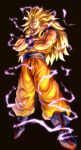  1boy absurdres baggy_pants biceps black_background blonde_hair blue_eyes blue_footwear blue_sash boots closed_mouth commentary_request crossed_arms dougi dragon_ball dragon_ball_z electricity energy full_body glaring highres kouji08250 long_hair looking_at_viewer male_focus muscular muscular_male orange_pants pants pectorals sash serious simple_background solo son_goku spiky_hair super_saiyan super_saiyan_3 wristband 