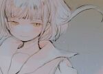  1girl blush close-up english_commentary floating_hair gradient gradient_background highres light_smile looking_down monochrome original sailor_collar shirt short_hair sketch solo spot_color yellow_eyes yorunogumo 