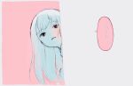  1girl limited_palette long_hair looking_at_viewer original parted_lips peeking peeking_out pink_background sketch solo speech_bubble translated yorunogumo 