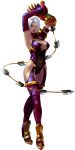  1girl absurdres arms_up boots breasts cleavage closed_mouth elbow_gloves female full_body gem gloves highres holding holding_weapon holding_whip isabella_valentine ivy_valentine kawano_takuji large_breasts lipstick namco official_art short_hair simple_background solo soul_calibur soulcalibur soulcalibur_ii standing sword thigh_boots thighhighs weapon whip whip_sword white_background white_hair 