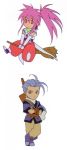  arche_klein blue_hair broom chester_barklight chibi pink_hair tales_of_(series) tales_of_phantasia 