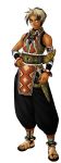  absurdres anklet armband baggy_pants belt blonde_hair bracelet feet fur_trim gensou_suikoden gensou_suikoden_iii hand_on_hip highres hugo ishikawa_fumi jewelry knife loincloth male necklace official_art pendant sandals sheath short_hair simple_background smile solo spiked_hair standing suikoden suikoden_iii tan weapon 