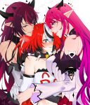  3girls animal_ears bangs black_hair blue_eyes blush collar girl_sandwich hair_ornament hakos_baelz heterochromia highres hololive hololive_english horns irys_(hololive) long_hair mouse_ears mouse_girl multicolored_hair multiple_girls notziegler pointy_ears purple_hair redhead sandwiched smile sparkle spikes streaked_hair twintails very_long_hair violet_eyes virtual_youtuber white_hair yuri 