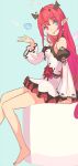  :p barefoot heterochromia highres hololive hololive_english horns irys_(hololive) long_sleeves looking_at_viewer multicolored_hair pako_(pakosun) pointy_ears redhead sitting skirt tongue tongue_out 