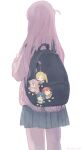  1girl backpack bag black_bag bocchi_the_rock! cube_hair_ornament fukaba_mika gotou_hitori hair_ornament highres jacket keychain long_hair long_sleeves looking_away one_side_up pink_hair pink_jacket pleated_skirt skirt solo track_jacket very_long_hair 