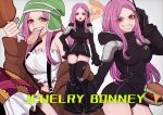  1girl absurdres anti-eyebrow_piercing character_name eating eyelid_piercing food grey_background grin highres jewelry_bonney lipstick long_hair makeup meat one_piece piercing pink_hair pizza smile violet_eyes 