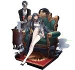  1girl black_hair butler cat chair lin_(tower_of_fantasy) long_hair official_art on_chair sitting tachi-e thigh-highs tower_of_fantasy transparent_background 