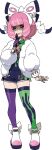  1girl black_eyes butterfly_hair_ornament finger_to_mouth green_thighhighs hair_ornament highres klara_(pokemon) looking_at_viewer medium_hair official_art pink_hair pokemon pokemon_(game) pokemon_swsh purple_thighhighs sugimori_ken tachi-e thigh-highs transparent_background 