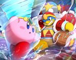  :o arms_up artist_name beak blue_eyes blush blush_stickers clenched_teeth coat commentary_request copy_ability crown fighting full_body fur-trimmed_coat fur_trim gem gonzarez hammer hat highres holding holding_hammer hydrokinesis king_dedede kirby kirby&#039;s_adventure kirby_(series) kirby_nightmare_in_dream_land long_sleeves looking_at_another no_humans one_eye_closed open_clothes open_coat open_mouth red_coat red_footwear red_headwear shoes standing star_(symbol) sweatdrop teeth torn_clothes torn_coat twitter_username water wet 
