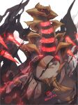  black_sclera colored_sclera commentary_request energy giratina giratina_(altered) glowing glowing_eyes highres kanna_(kan419_k) looking_down no_humans parted_lips pokemon pokemon_(creature) red_eyes solo watermark white_background 