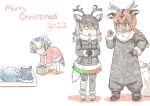  4girls ^_^ aged_down animal_ears antlers axis_deer_(kemono_friends) bandaged_leg bandages bangs bell bent_over bird_tail black_hair blonde_hair box braid braided_ponytail brown_eyes brown_hair child christmas closed_eyes coat colored_inner_hair commentary_request dark-skinned_female dark_skin day deer_antlers deer_ears deer_girl deer_tail extra_ears female_child fur-trimmed_sleeves fur_collar fur_trim furrowed_brow gift gift_box gloves grey_hair grey_wolf_(kemono_friends) jacket jingle_bell kemono_friends long_braid long_hair long_sleeves looking_at_another lying medium_hair merry_christmas mountainous_horizon multicolored_hair multiple_girls murakami_kou_(raye) neck_bell northern_white-faced_owl_(kemono_friends) on_side open_clothes outdoors owl_ears owl_girl own_hands_together pantyhose redhead reindeer_(kemono_friends) reindeer_antlers reindeer_girl shoes single_braid skirt sleeping smile snow tail twintails two_side_up white_hair wolf_ears 