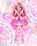  1girl bangs choker cure_grace earrings full_body gloves hanadera_nodoka healin&#039;_good_precure healing_wand highres jewelry leaf_earrings long_hair magical_girl official_art open_mouth pink_choker pink_eyes pink_hair precure precure_connection_puzzlun smile solo third-party_source white_gloves 