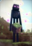  artist_name block blue_sky clouds creature day dirt enderman grass holding k-suwabe minecraft monster no_humans outdoors sky 