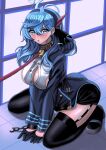  absurdres ako_(blue_archive) blue_archive blue_eyes blue_hair breasts highres looking_at_viewer medium_breasts non-web_source thigh-highs 