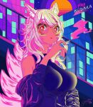  absurdres breasts city fox_girl highres large_breasts md5_mismatch night nina_kosaka red_eyes resolution_mismatch retro_artstyle scenery smoking source_smaller white_hair 
