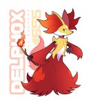  artsy-rc character_name delphox full_body highres holding holding_stick looking_at_viewer no_humans pokedex_number pokemon signature smile solo stick 
