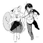  1boy 1girl :&lt; =_= animal_ear_fluff animal_ears animal_feet arm_up artist_name bangs barefoot blush body_fur bow bowtie cat_ears cat_girl cat_tail chain chain_leash closed_eyes closed_mouth cocri collar collared_shirt commentary_request crying dirty dirty_clothes flat_chest full_body furry furry_female greyscale hair_bow hand_up high-waist_skirt highres holding holding_leash holding_paper leash leg_up long_hair messy_hair miniskirt monochrome nervous_smile open_mouth original pants paper pleated_skirt raised_eyebrows school_uniform scratches shiny shiny_hair shirt shirt_tucked_in shoes short_hair short_sleeves signature simple_background sketch skirt smile standing standing_on_one_leg streaming_tears tail tail_raised tears textless_version torn_clothes torn_shirt translation_request u_u v-shaped_eyebrows very_long_hair walking watch watch whiskers white_background 