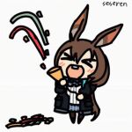 &gt;_&lt; 1girl amiya_(arknights) animated_gif arknights long_hair open_mouth party_popper rabbit_ears seseren
