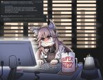  1girl 4chan animal_ear_fluff animal_ears artist_name bangs blush breasts brown_hair cat_ears closed_mouth crying crying_with_eyes_open cup english_commentary english_text girls&#039;_frontline_neural_cloud girls_frontline highres indoors keyboard_(computer) labcoat long_hair looking_at_screen monitor mug persicaria_(girls&#039;_frontline_nc) serjatronic shaking sitting solo sweater tears typing upper_body 