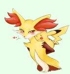 animal_ear_fluff blush carrying closed_eyes closed_mouth commentary_request cuddling delphox english_commentary happy heart highres lavenderaraliya looking_back piggyback pikachu pokemon red_eyes simple_background smile spoken_heart