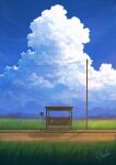  alu.m_(alpcmas) blue_sky bus_stop clouds commentary_request cumulonimbus_cloud day highres no_humans original outdoors power_lines road_sign rural scenery sign sky utility_pole 