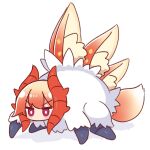  1girl animal_ear_fluff animal_ears bangs blonde_hair character_request check_character fox_ears fox_tail full_body fusion gradient_hair highres horns kemomimi-chan_(naga_u) multicolored_hair naga_u original pokemon pokemon_(creature) redhead shadow simple_background slither_wing solo tail v-shaped_eyebrows violet_eyes white_background 