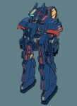  absurdres arm_cannon assault_visor blue_background chr35 clenched_hands full_body highres mecha no_humans original robot science_fiction simple_background solo weapon 