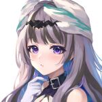  1girl bare_shoulders black_hair close-up commentary fire_emblem fire_emblem_engage grey_hair highres jurge long_hair looking_at_viewer multicolored_hair parted_lips portrait simple_background solo streaked_hair upper_body veyle_(fire_emblem) violet_eyes white_background 